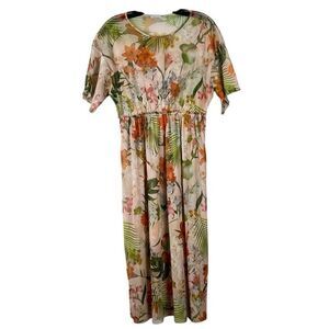Zara Printed Floral Sheer Polyester Printed Tulle High-Waisted Dress Small